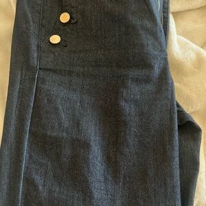 Anne Klein Dark Blue Denim Jeans with Gold Buttons-EUC